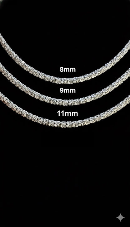 Real Solid 925 Sterling Silver Anti Tarnish Flat Byzantine Chain Men Necklace 8-11mm 8-30" Made in Italy