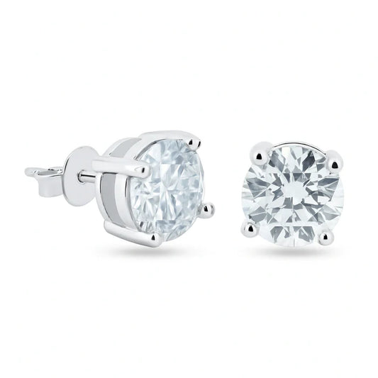 925 Sterling Silver Moissanite 8mm Round Push Back Earring