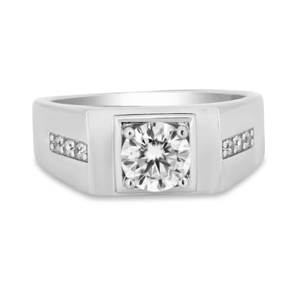Rhodium Plated 925 Sterling Silver Men's 1 Carat Moissanite Stones Ring