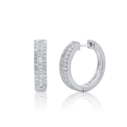 Rhodium Plated 925 Sterling Silver Moissanite Studded 12.5mm Hoop Earring