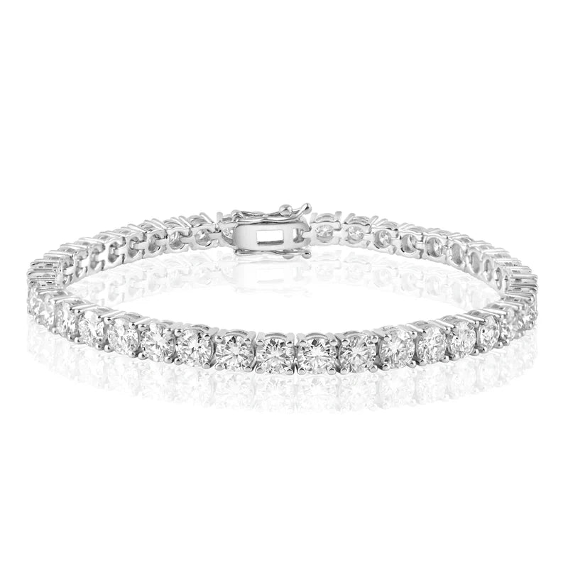 Rhodium Plated 925 Sterling Silver Moissanite Stone 4mm Tennis Necklace or Bracelet Made in Italy