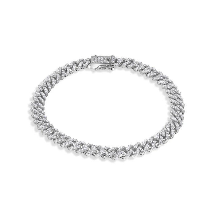 Rhodium Plated 925 Sterling Silver Monaco Moissanite Stone 5mm Bracelet