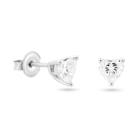 Sterling Rhodium Plated 925 Sterling Silver Moissanite Stone Heart Earring