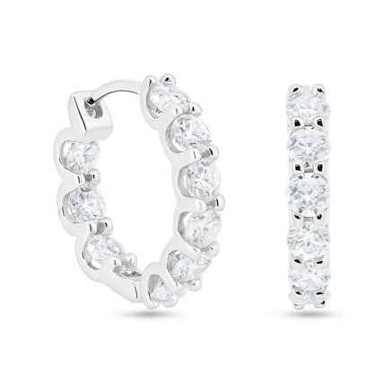 Sterling Rhodium Plated 925 Sterling Silver Moissanite Stone Hoop Earrings 17.5mm