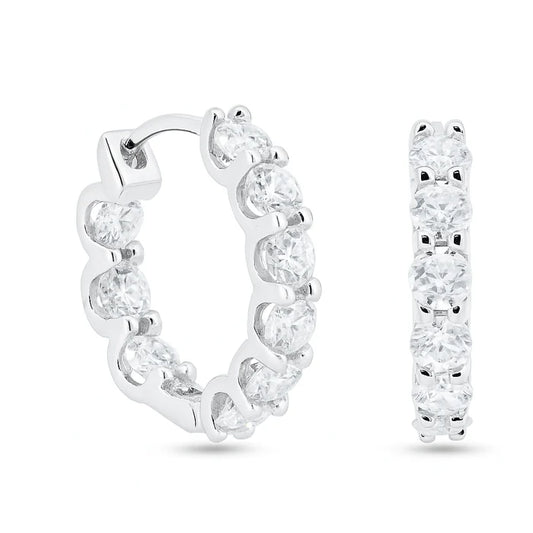 Sterling Rhodium Plated 925 Sterling Silver Moissanite Stone Hoop Earrings 17.5mm