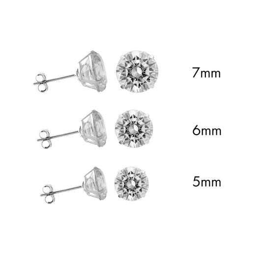 Rhodium Plated 925 Sterling Silver Moissanite Stone Round Push Back Earring