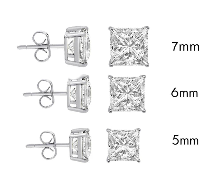 Sterling Rhodium Plated 925 Sterling Silver Moissanite Stone Square Push Back Earring