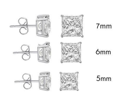 Sterling Rhodium Plated 925 Sterling Silver Moissanite Stone Square Push Back Earring