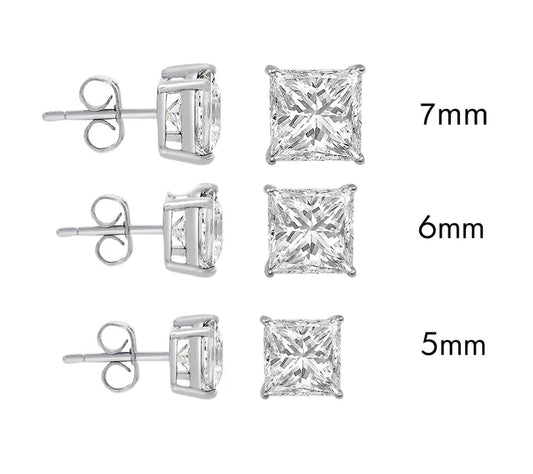 Sterling Rhodium Plated 925 Sterling Silver Moissanite Stone Square Push Back Earring