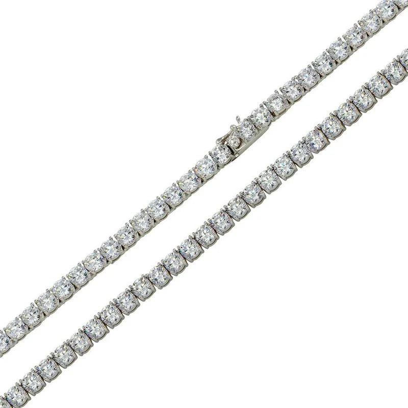 Rhodium Plated 925 Sterling Silver Moissanite Stone 4mm Tennis Necklace or Bracelet Made in Italy