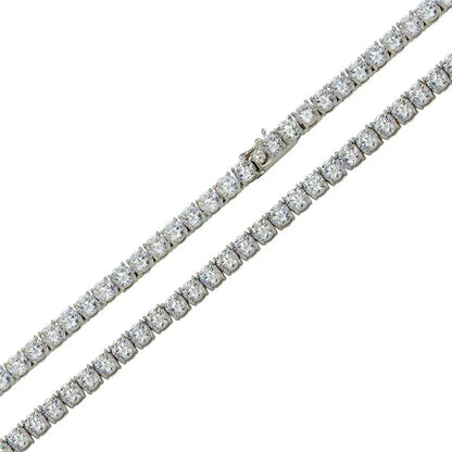 Rhodium Plated 925 Sterling Silver Moissanite Stone 4mm Tennis Necklace or Bracelet Made in Italy