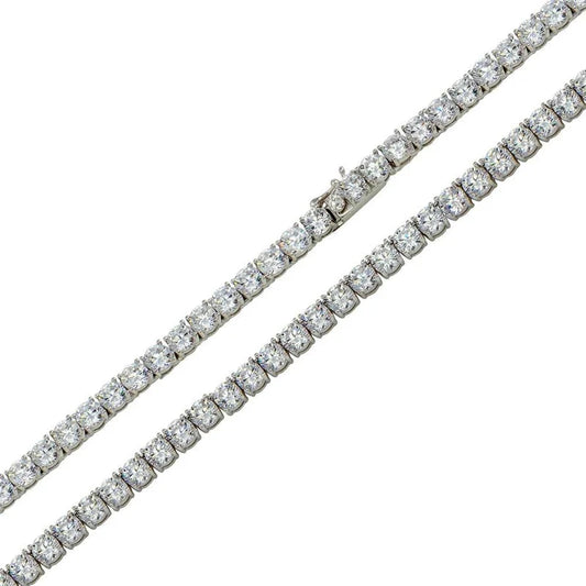 Rhodium Plated 925 Sterling Silver Moissanite Stone 4mm Tennis Necklace or Bracelet Made in Italy