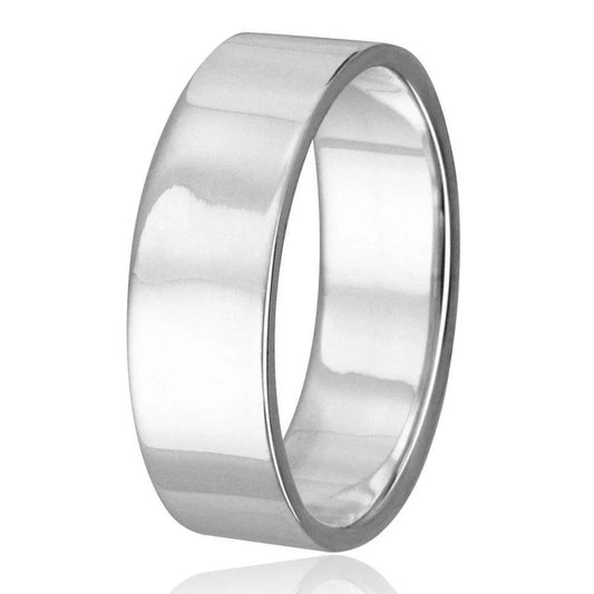 High Polished 925 Sterling Silver Plain Wedding Band Flat Ring 6MM