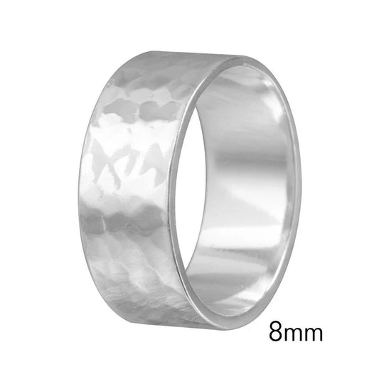 925 Sterling Silver Hand Hammered Wedding Band Flat Ring 8MM