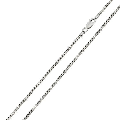 Rhodium Plated Round Box Diamond Cut Chain Necklace – 925 Sterling Silver – 2mm – 16"–30" – Made in Italy