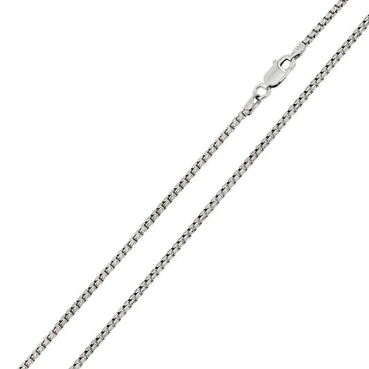 Rhodium Plated Round Box Diamond Cut Chain Necklace – 925 Sterling Silver – 2mm – 16"–30" – Made in Italy