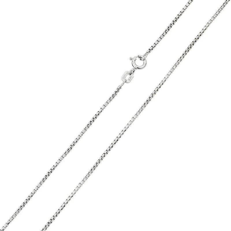 Rhodium Plated Round Box Diamond Cut Chain Necklace – 925 Sterling Silver – 1mm – 16"–24" – Made in Italy