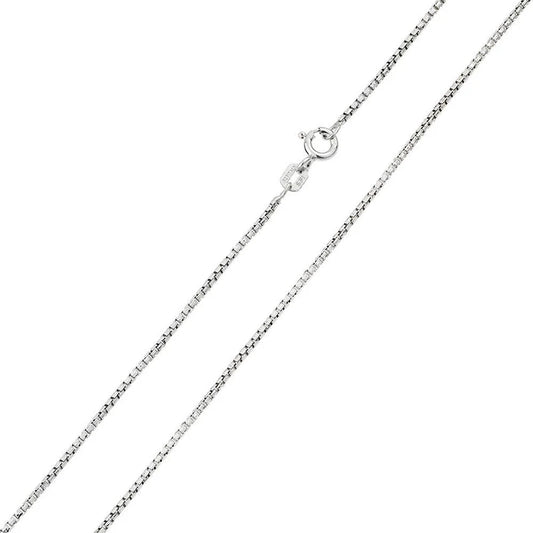 Rhodium Plated Round Box Diamond Cut Chain Necklace – 925 Sterling Silver – 1mm – 16"–24" – Made in Italy