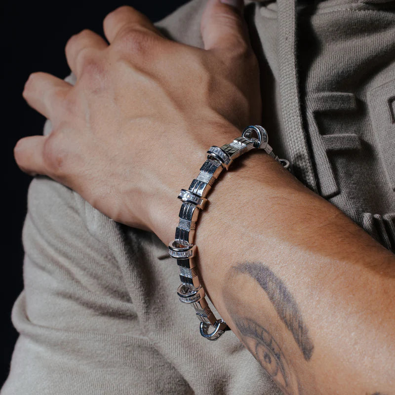 Rhodium Plated 925 Sterling Silver CZ Encrusted Arc Men's Bracelet