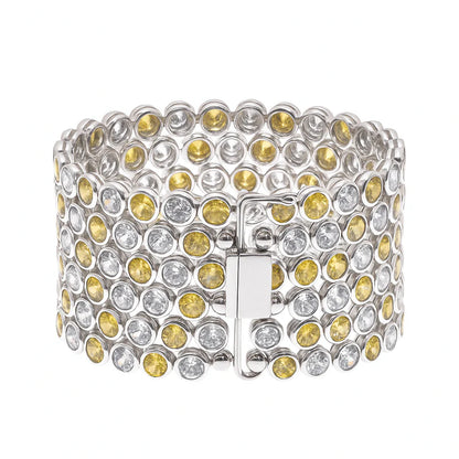 Rhodium Plated 925 Sterling Silver 5 Row Round Blk & Clear Bubble Bracelet