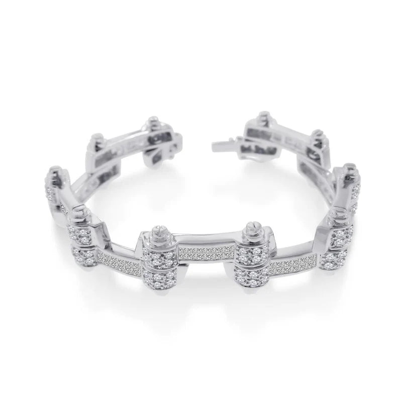 Rhodium Plated 925 Sterling Silver DC CZ Alternating Hinge Men's Bracelet