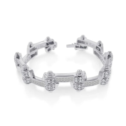 Rhodium Plated 925 Sterling Silver DC CZ Alternating Hinge Men's Bracelet