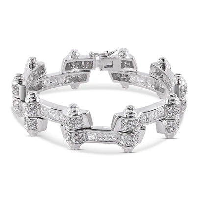 Rhodium Plated 925 Sterling Silver DC CZ Alternating Hinge Men's Bracelet