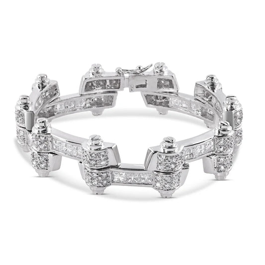 Rhodium Plated 925 Sterling Silver DC CZ Alternating Hinge Men's Bracelet
