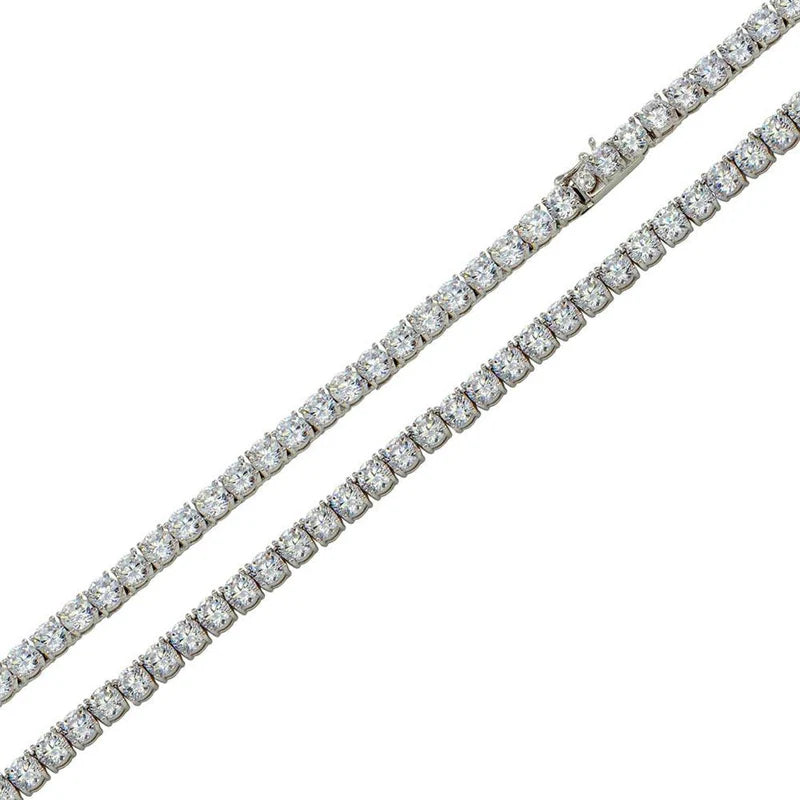 Rhodium Plated 925 Sterling Silver Round CZ Tennis Necklace and Bracelet 3mm