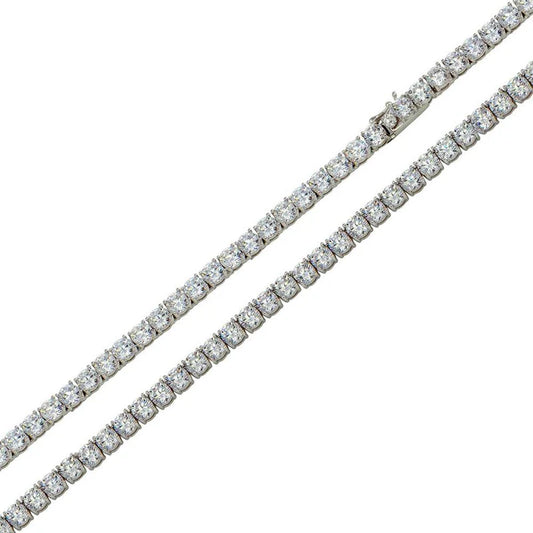 Rhodium Plated 925 Sterling Silver Round CZ Tennis Necklace and Bracelet 3mm