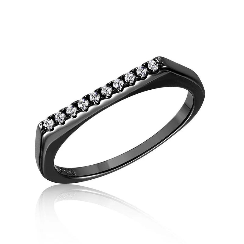 Silver 925 Black Rhodium Plated Stackable Flat Top CZ Ring