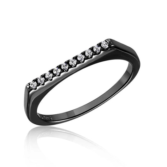 Silver 925 Black Rhodium Plated Stackable Flat Top CZ Ring