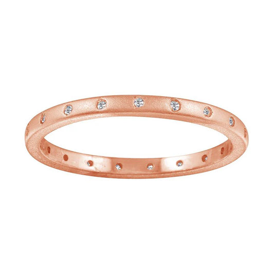 Matte Finish Rose-Gold Plated 925 Sterling Silver CZ Eternity Ring