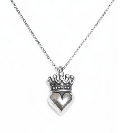 925 Sterling Silver Crowned Heart Pendant Necklace - Unique Royal Design on 18”