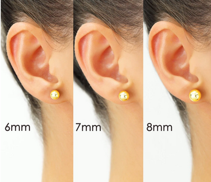 14 Karat Yellow Gold Push Backing Bead Stud Earring