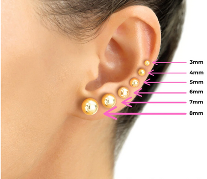 14 Karat Yellow Gold Push Backing Bead Stud Earring