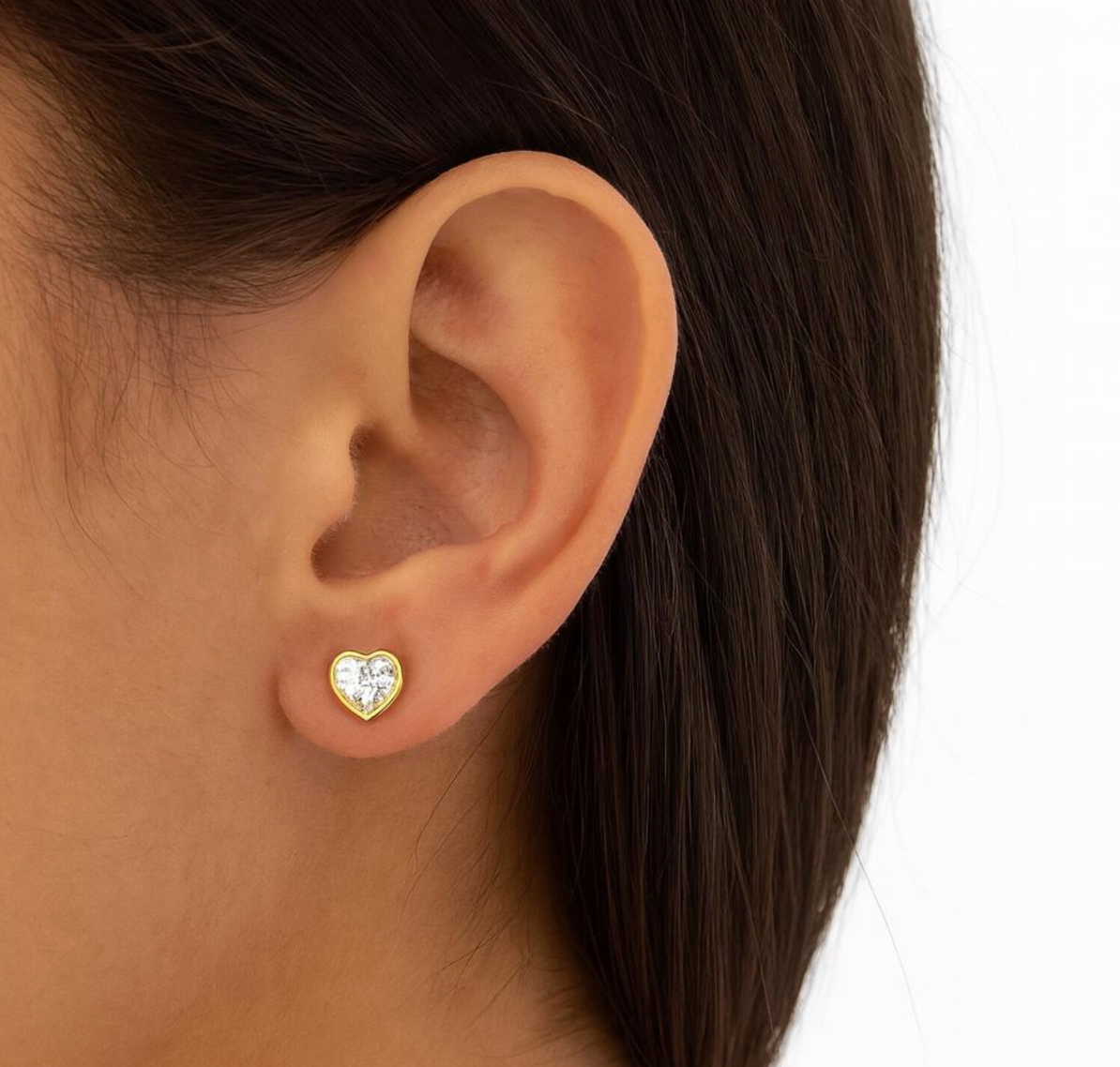 14 Karat Yellow Gold Screw Back Bezel Heart CZ Stud Earring