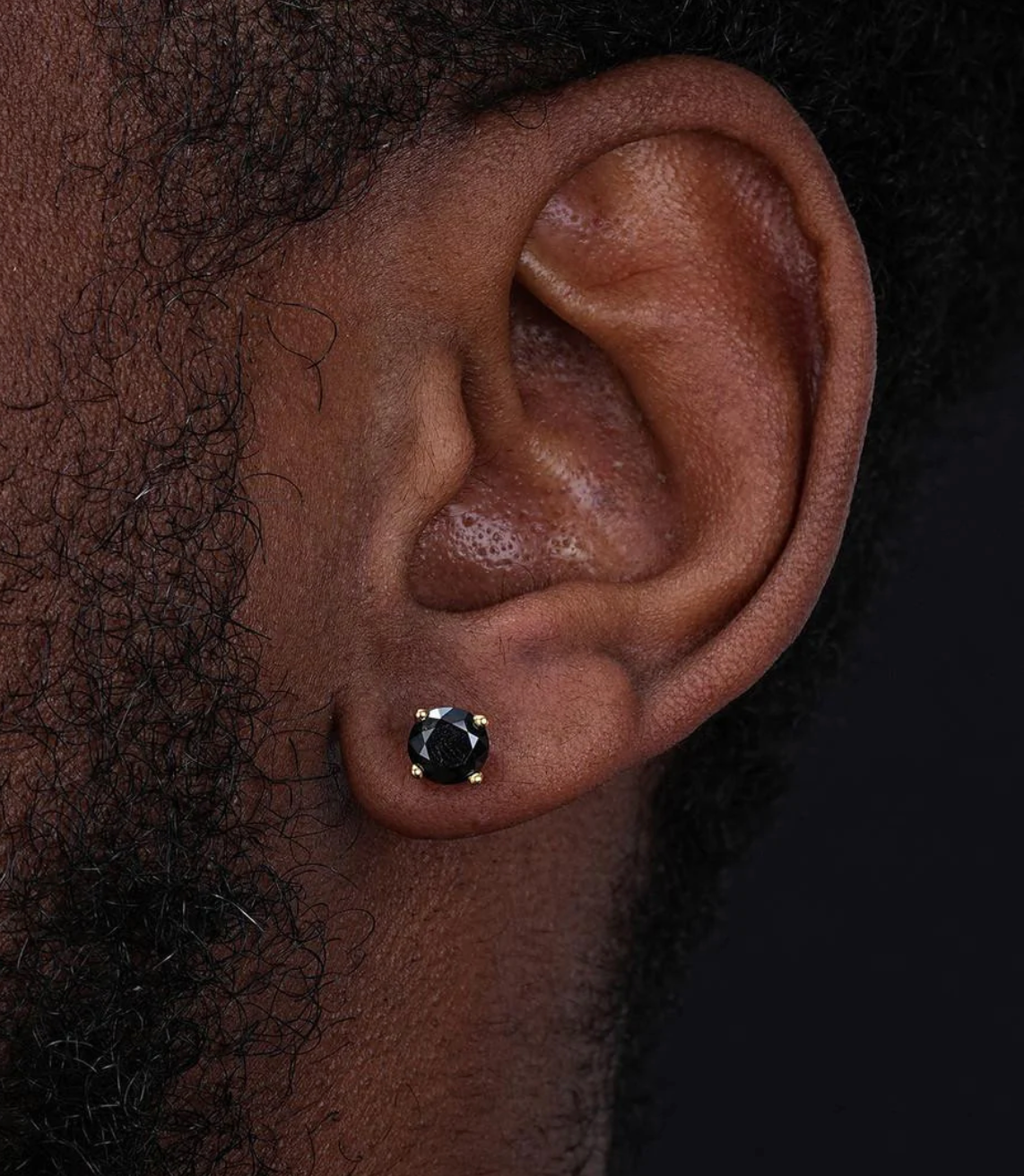 14 Karat Yellow Gold Screw Backing Black CZ Round Stud Earring