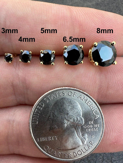 14 Karat Yellow Gold Screw Backing Black CZ Round Stud Earring