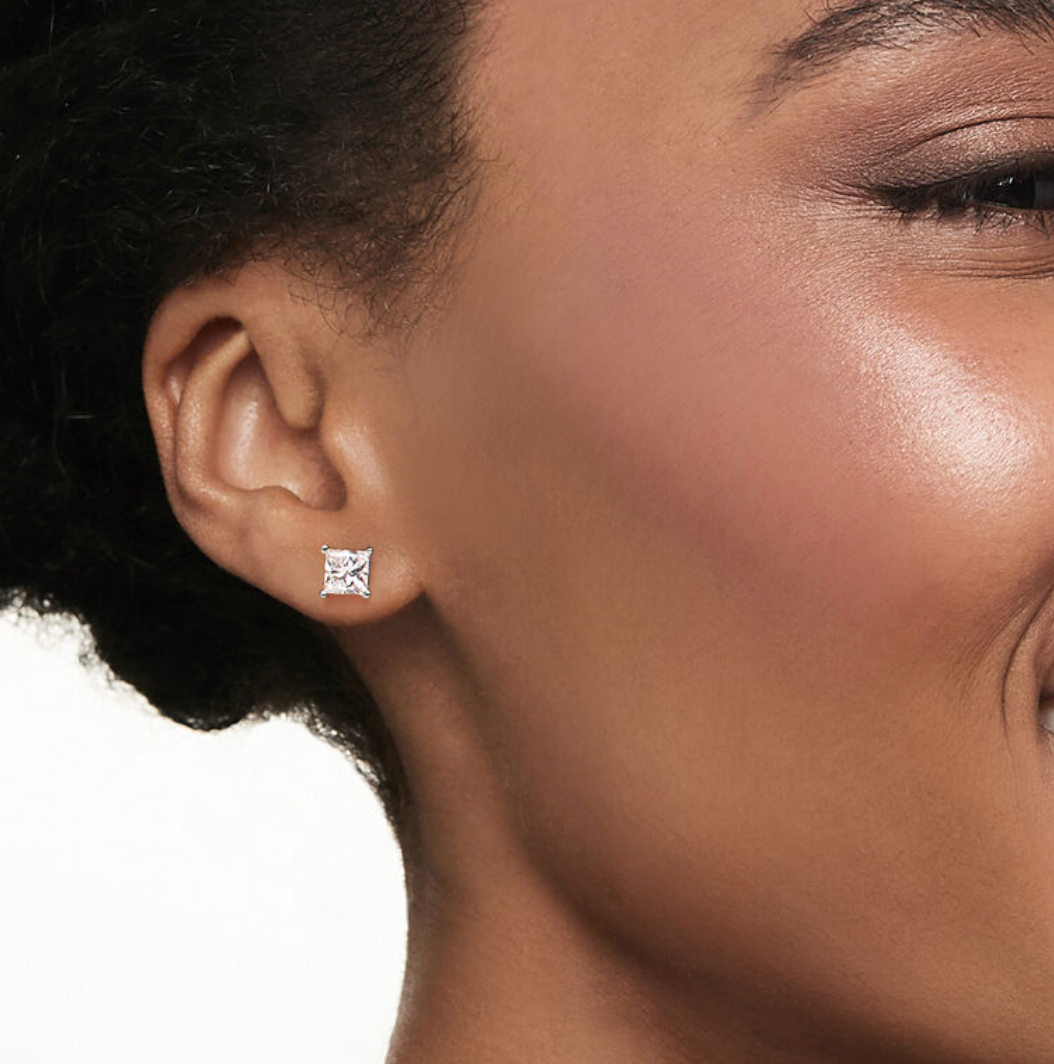 14 Karat Yellow Gold Square Silicone Backing CZ Stud Earring