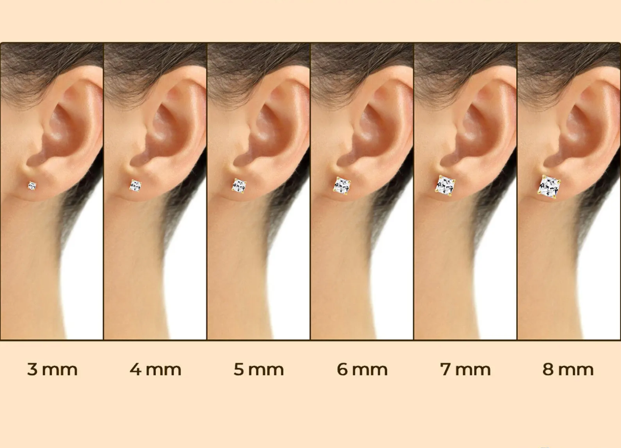 14 Karat Yellow Gold Square Silicone Backing CZ Stud Earring