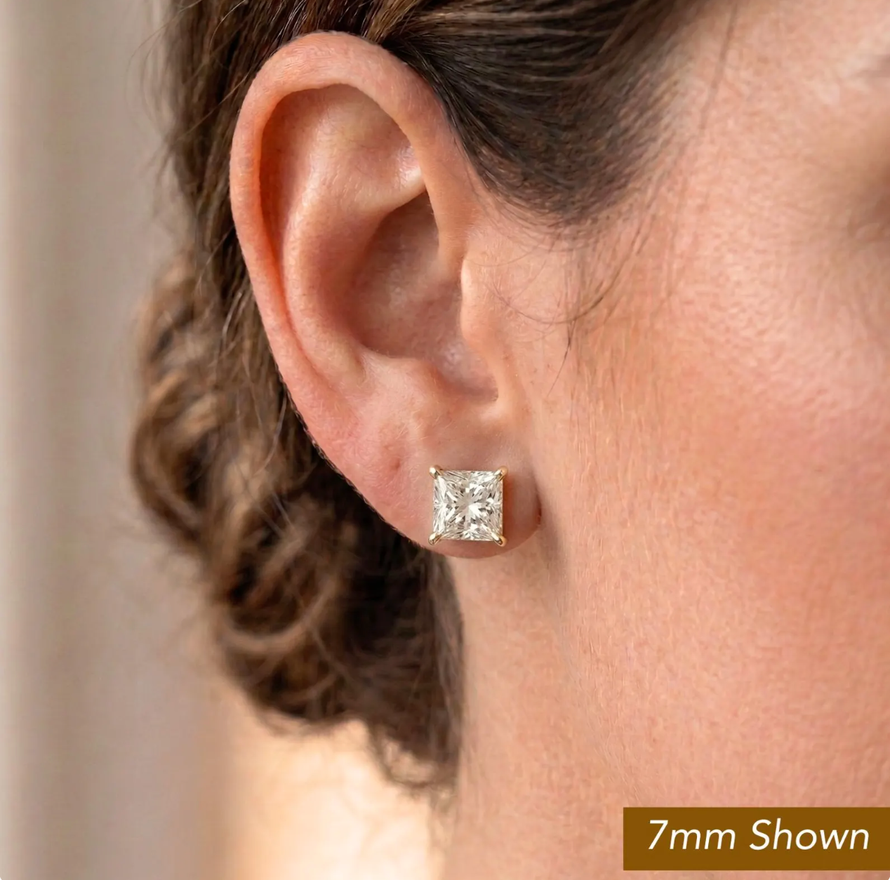 14 Karat Yellow Gold Square Silicone Backing CZ Stud Earring