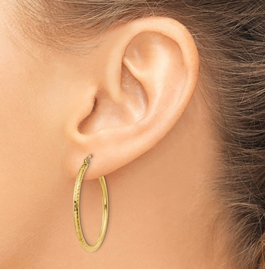 Gold Plated 925 Sterling Silver Silver 3mm Diamond Cut Textured Hoop Earrings
