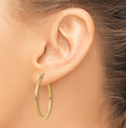 Gold Plated 925 Sterling Silver Silver 3mm Diamond Cut Textured Hoop Earrings