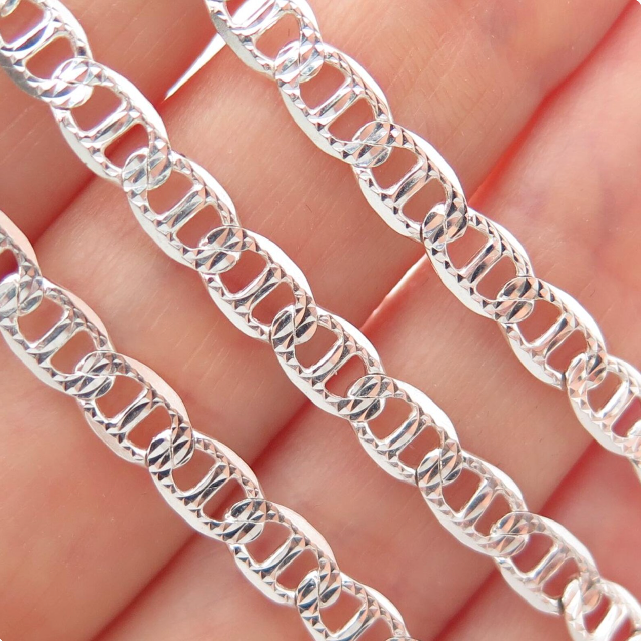Real 925 Sterling Silver Diamond Cut Mariner Chain Necklace – All Sizes – Made in Italy