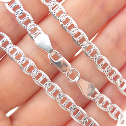 Real 925 Sterling Silver Diamond Cut Mariner Chain Necklace – All Sizes – Made in Italy