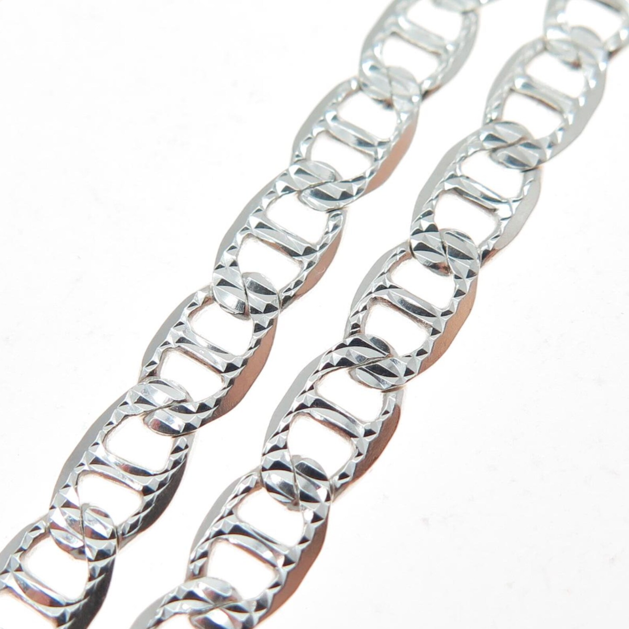 Real 925 Sterling Silver Diamond Cut Mariner Chain Necklace – All Sizes – Made in Italy