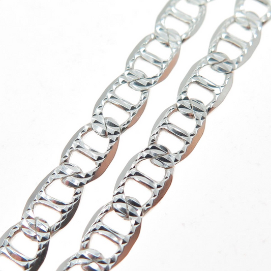Real 925 Sterling Silver Diamond Cut Mariner Chain Necklace – All Sizes – Made in Italy