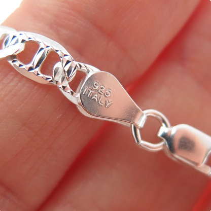 Real 925 Sterling Silver Diamond Cut Mariner Chain Necklace – All Sizes – Made in Italy