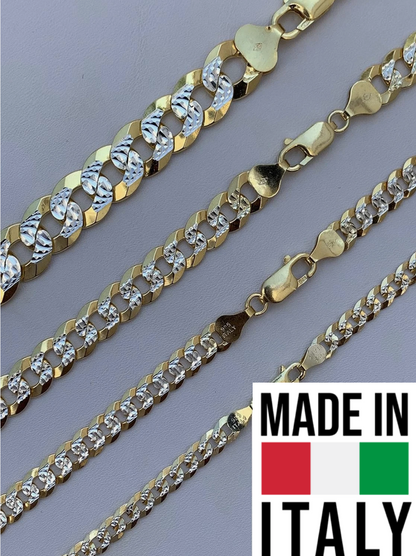 Flat Curb Cuban Chain Necklace - Two Tone Diamond Cut 14k Gold Vermeil 925 Sterling Silver